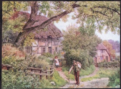 En av Lane at Houghton, Suffolk, fra The Cottages and the Village Life of Rural England utgitt av Dent & Sons Limited, 1912 av Alfred Robert Quinton