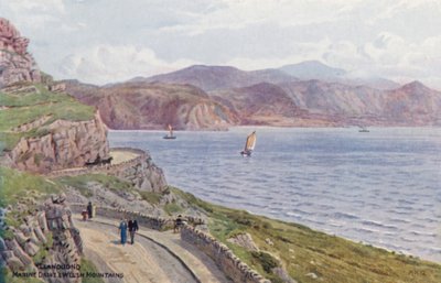 Llandudno, Marine Drive og de walisiske fjellene (fargelitografi) av Alfred Robert Quinton