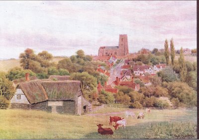 The Church on the Hill, Kersey, Suffolk, fra The Cottages and the Village Life of Rural England utgitt av Dent & Sons Limited, 1912 av Alfred Robert Quinton