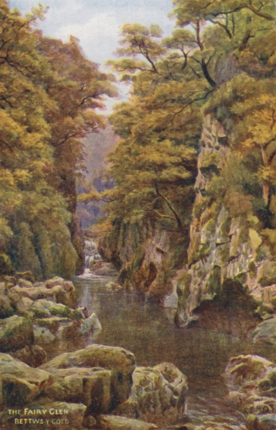 The Fairy Glen, Bettws-Y-Coed (farge litho) av Alfred Robert Quinton