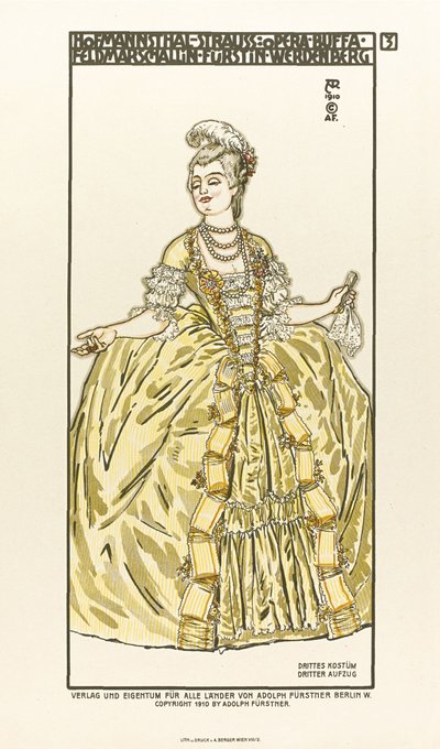 Kostymedesign for operaen Der Rosenkavalier The Knight of the Rose av Richard Strauss, 1910 av Alfred Roller