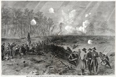 Army of the Potomac - Kampen for de fremtredende, nær Spottsylvania, Virginia. 12. mai 1864, fra Harpers Weekly, pub. 1864 av Alfred Rudolph Waud