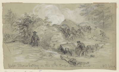 Capt. Stevens batteri på 6. Corps Skirmish -linje av Alfred Rudolph Waud