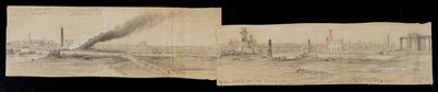 Det nordlige distriktet fra Erie Street Bridge, med utsikt mot øst, under Chicago-brannen i 1871 (blyant og kritt på papir) av Alfred Rudolph Waud