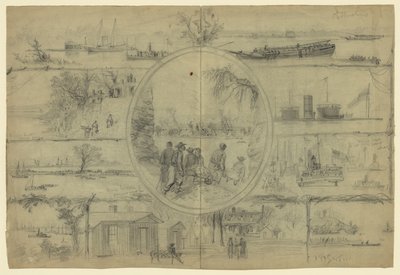 Scener assosiert med Dutch Gap Canal av Alfred Rudolph Waud