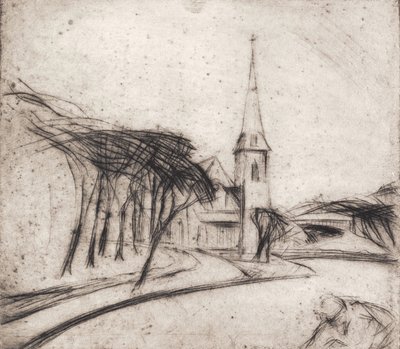Vei med kirke av Alfred Simonsen