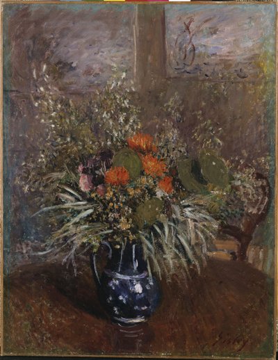 En bukett med blomster av Alfred Sisley