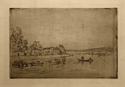 Banks of the Loing: De seks fortøyde kanoene av Alfred Sisley