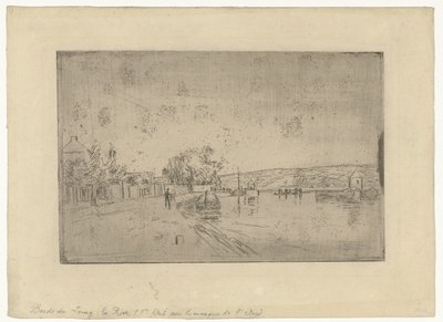 Utsikt over elven Loing med båter fra bredden Bords du Loing: La Rive av Alfred Sisley