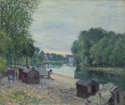 Hytter på kanten av Loing; Cabanes au bord du Loing, 1896 av Alfred Sisley