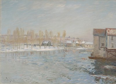 The Loing and the Mills of Moret, Snow Effect, 1891 av Alfred Sisley