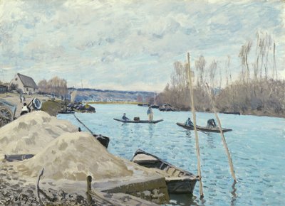 Seinen ved Port-Marly, hauger av sand, 1875 av Alfred Sisley