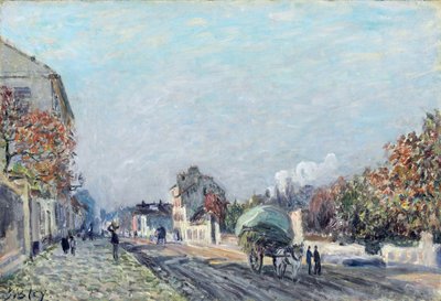 A street in Marly - Maleri av Alfred Sisley (1839-1899), olje på lerret, 38,1 x 55,9 cm av Alfred Sisley