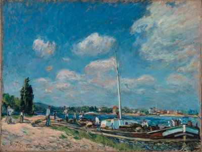 Lossing av lektere ved Billancourt, 1877. av Alfred Sisley