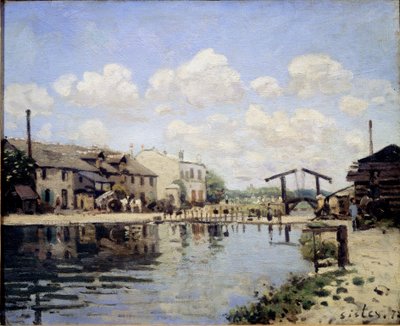 Utsikt over St Martin-kanalen i 1872. Utsikt over slusen - olje på lerret av Alfred Sisley