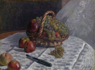 Epler og druer i en kurv. Rundt 1880-81 av Alfred Sisley