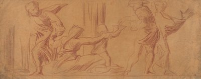 Gruppe av figurer, barn som tigger i sentrum av Alfred Emile Stevens