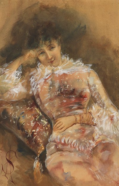 Portrett av Sarah Bernhardt 1844-1923, ca. 1880. av Alfred Emile Stevens