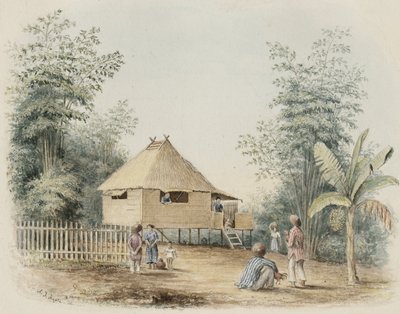 Native House Near Manila, 1842 (wc med et snev av penn og blekk på kremvevd papir) av Alfred Thomas Agate