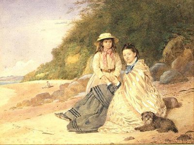 Mor og datter med hund av Alfred Tidey
