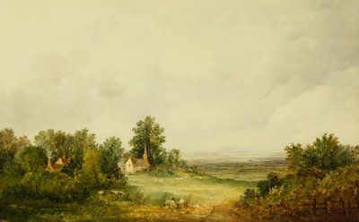 Sauer ved en kirke i et skogslandskap av Alfred Vickers