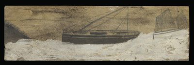Båter på hakkete vann (blyant og olje på panel) av Alfred Wallis