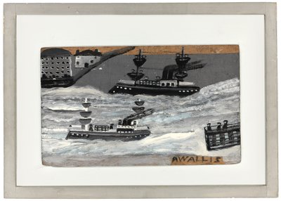 Kanonbåter i krigstid (olje på panel) (se også 1074078) av Alfred Wallis
