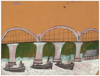 Saltash Bridge (blyant og olje på kort) av Alfred Wallis