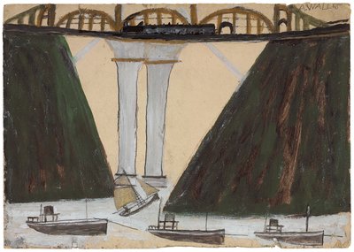 Saltash Bridge, ca. 1930 (blyant og olje på kort) av Alfred Wallis