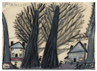 To trær (blyant og olje på kort) av Alfred Wallis