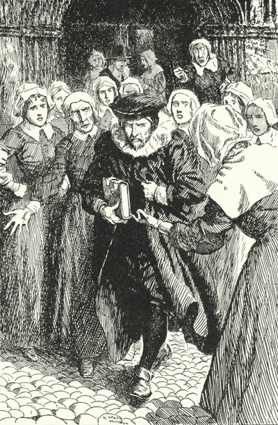 Den skotske presten William Annand fordømt av kvinnene i Edinburgh for å ha forkynt fra den nye bønneboken i St Giles Cathedral, 1637 av Alfred Wallis Mills