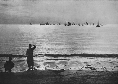 Pearling Fleet kommer tilbake til Anchorage ved solnedgang, c1890, 1910 av Alfred William Amandus Plate