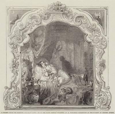 Et emne fra Sleeping Palace, Fairy Princes tilnærming, utstilling fra Society of British Artists av Alfred Woolmer