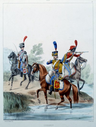 Napoleons hær: Husarer. Gravering av Alfred De Marbot (1800-tallet) 1806. Malmaison, Musee Du Chateau. av Alfred de (after) Marbot