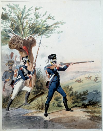 Napoleons hær: Imperial Guard. Gravering av Alfred De Marbot (1800-tallet) 1809. Malmaison, Slottsmuseet. av Alfred de (after) Marbot