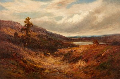 Highland Cattle on a Mountain Path (olje på lerret) av Alfred de Breanski
