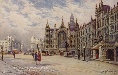 Houses of Parliament og statuen av Richard Coeur de Lion av Alfred de Breanski