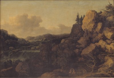 Fjelllandskap med et par ryttere i forgrunnen av Allaert van Everdingen