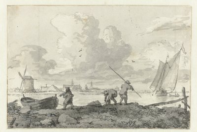 Fiskere med robåten sin på Spaarne ved Haarlem av Allaert van Everdingen