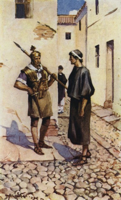 Alban og presten (farge litho) av Allan (after) Stewart
