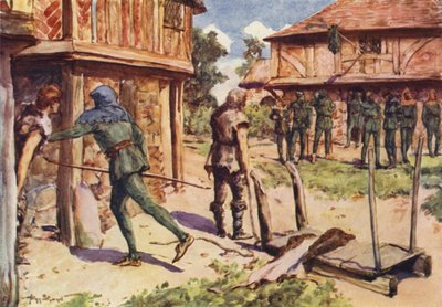 Robin Hood and his Merry Men: How Robin Hood ble en fredløs (farge litho) av Allan (after) Stewart