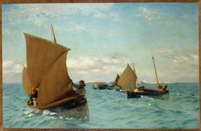 Luggers Picking Up Moorings, 1886 av Allan J. Hook