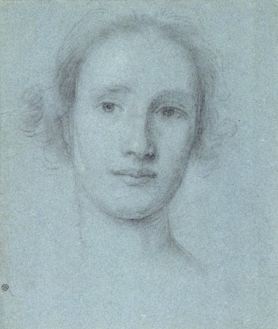 Head of a Girl (svart og hvitt kritt på blått papir) av Allan Ramsay