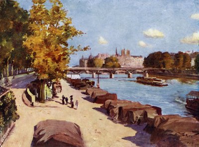 Paris: Seinen og Ile de la Cite fra Pont du Carrousel (farge litho) av Allan Stewart