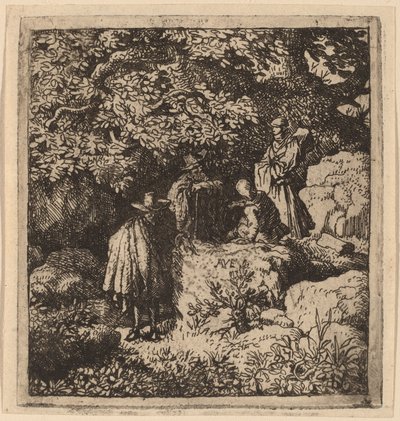Fire figurer under et tre, sannsynligvis ca. 16451656. av Allart van Everdingen