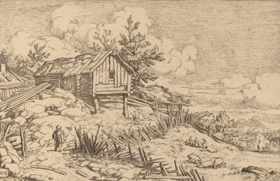 Mann nær inngangen til en ruinøs hekk, sannsynligvis ca. 16451656. av Allart van Everdingen