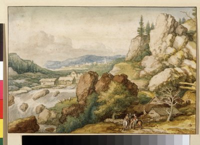 ""Landskap med tre ryttere"" (Landskap med tre ryttere) Akvarell av Allaert Pietersz van Everdingen (1621-1675) Pushkin-museet, Moskva av Allart van Everdingen