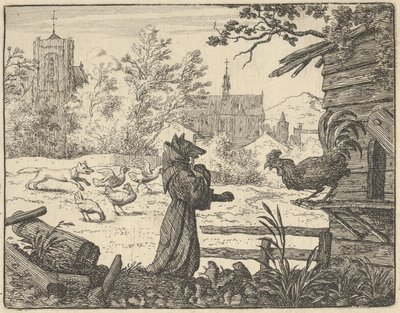 Renard, forkledd som en munk, får hanens tillit, 1650-75. av Allart van Everdingen