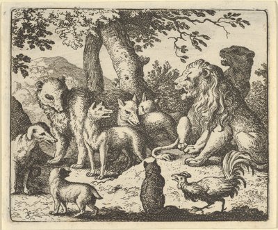 Renard frikjenner seg selv for sine forbrytelser før løven, 1650-75. av Allart van Everdingen