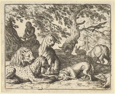 Renard anklager falskt sin far for å ha konspirert mot løven, 1650-75. av Allart van Everdingen